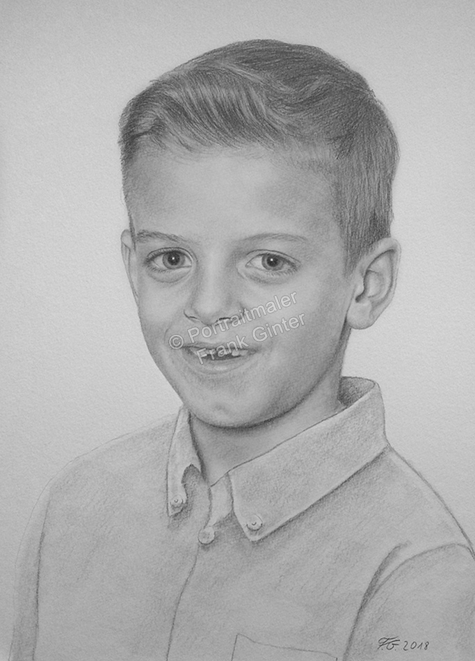 Bleistiftzeichnung eines kleinen Jungen, Kinderportrait gezeichnet