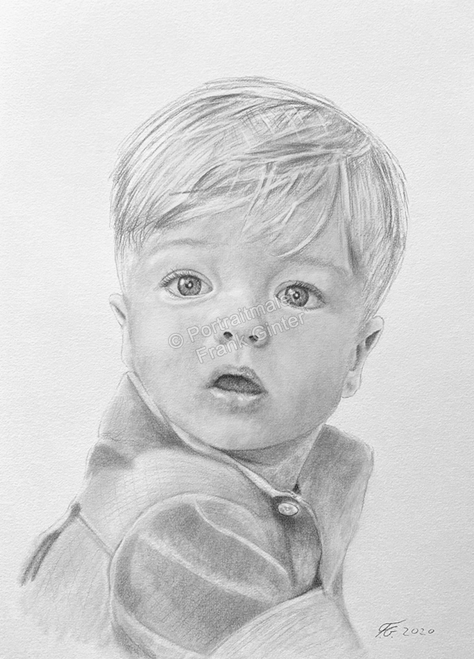 Bleistiftzeichnung Babyportraits Junge