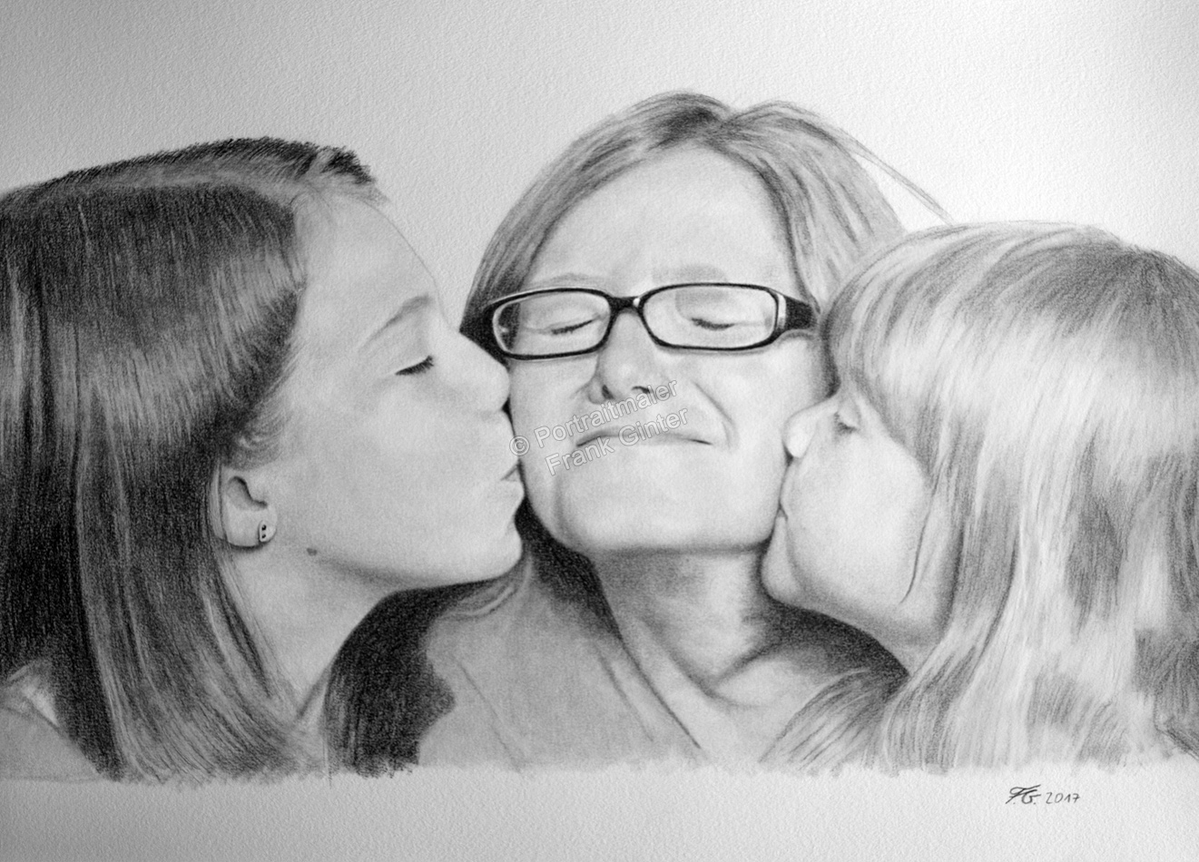 Familienportrait Portrait gezeichnet - Bleistiftzeichnungen einer Familie