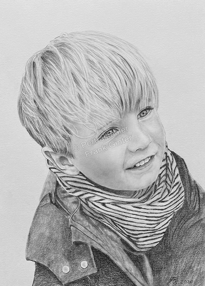 Bleistiftzeichnungen Kinderportraits Junge