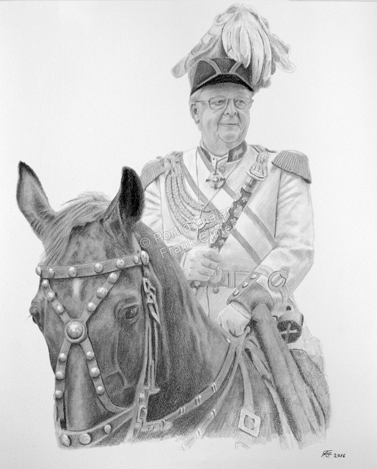 Bleistiftzeichnungen, Pferdeportrait ein stolzer Reiter auf seinem Pferd