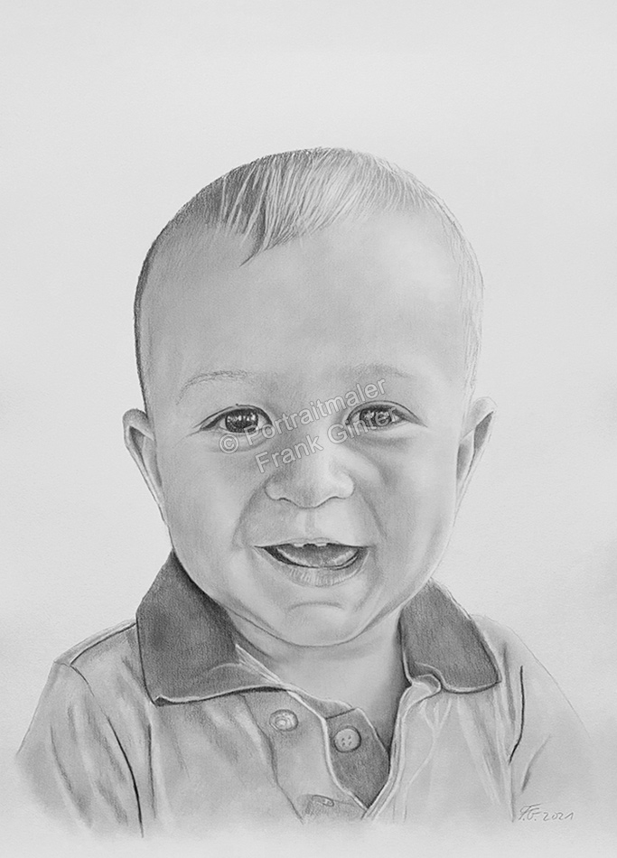 Bleistiftzeichnungen - Babyportrait Junge vom Foto gezeichnet