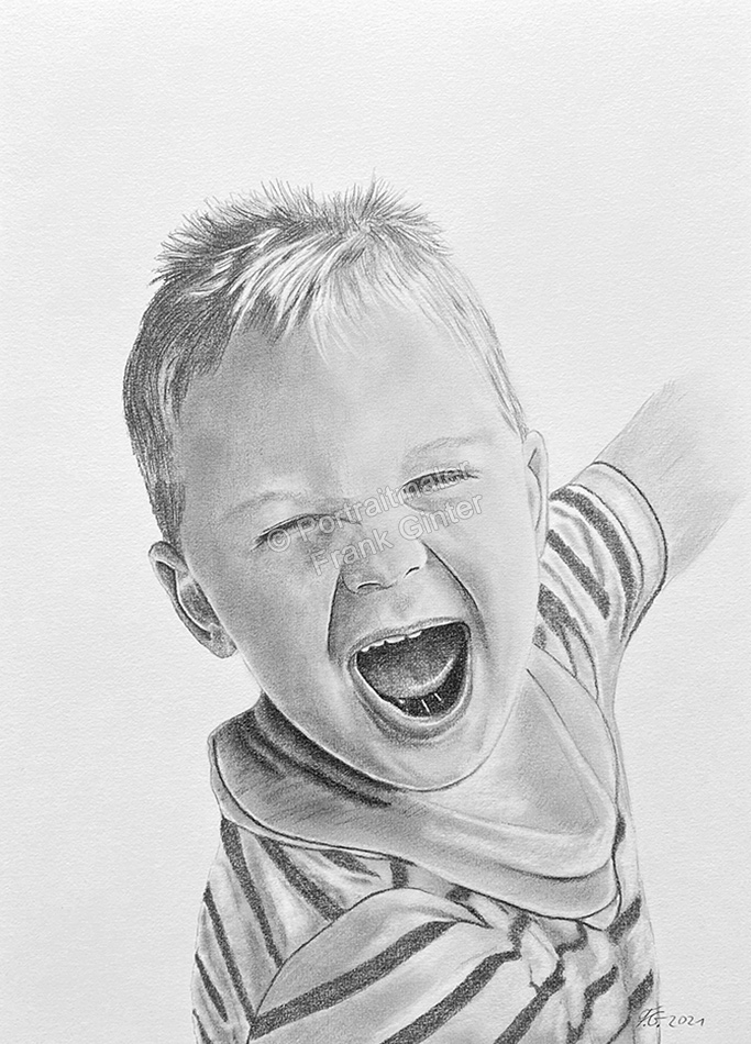 Bleistiftzeichnungen-Kinderportraits Junge vom Foto gezeichnet