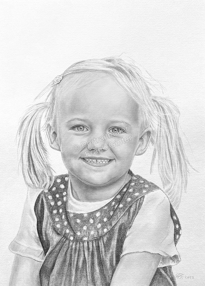 Bleistiftzeichnungen-Kinderportraits Mädchen vom Foto gezeichnet