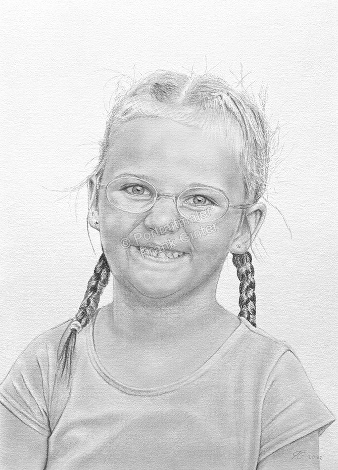Kinderportraits Mädchen vom Foto gezeichnet Bleistiftzeichnungen
